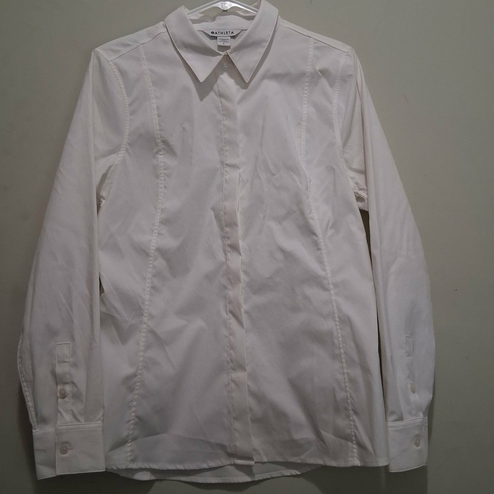 Athleta Womens White Long Sleeve Button Down Shirt Size L 657868-00 FA21